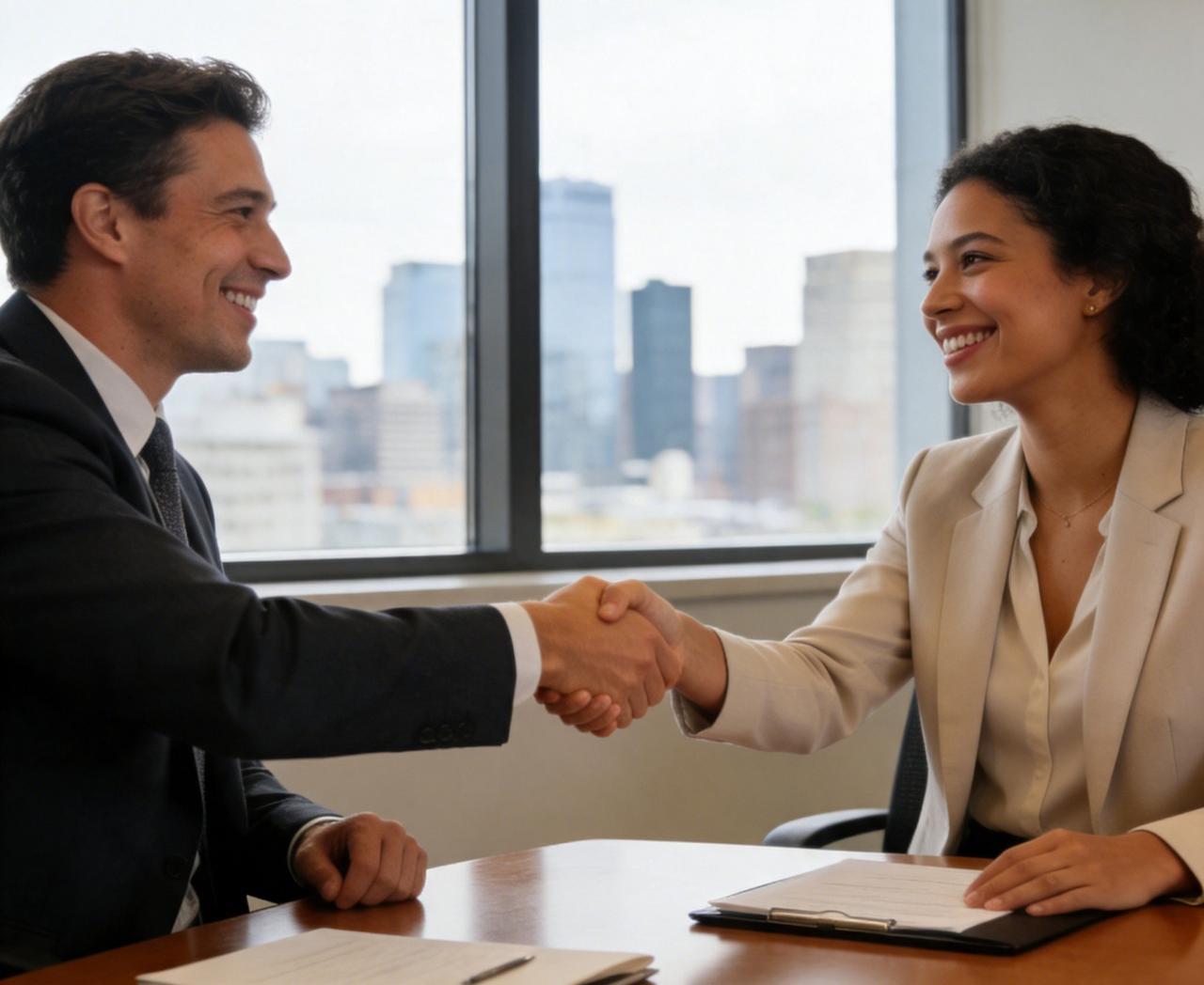 Advisors shaking hands at a meeting